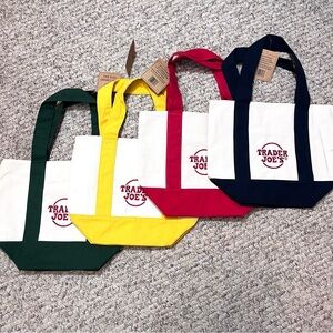 Trader Joe’s SET of 4 Canvas mini Tote Bag Set - Green, Yellow, Red, Blue